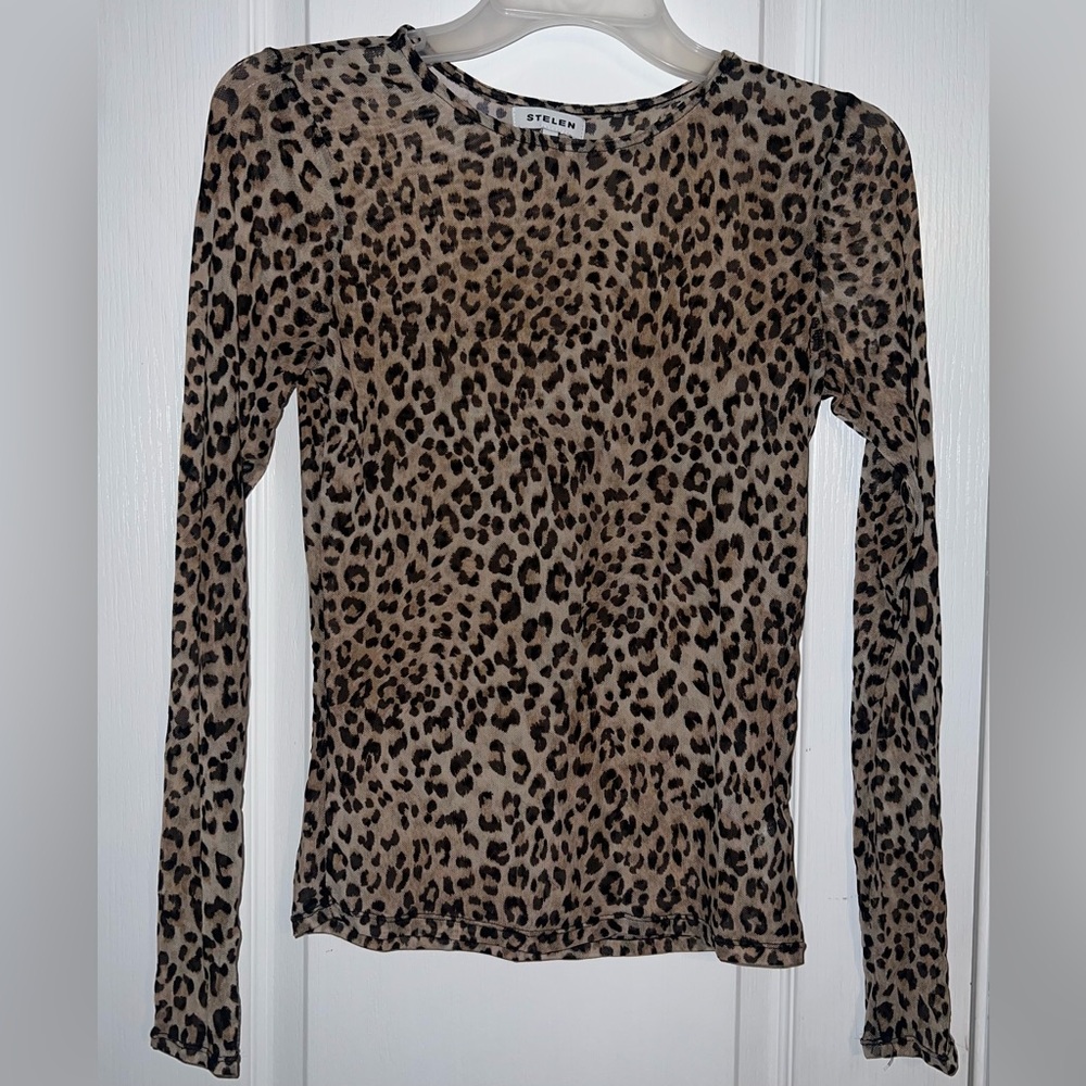 Stelen NWOT Leopard Cheetah Print Sheer Mesh Long Sleeve Top Size M